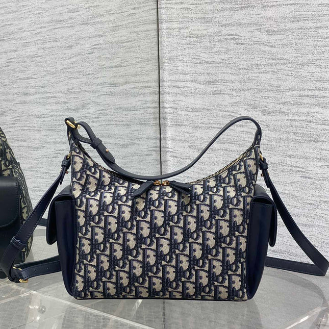 DIOR 25S MEDIUM D-DREAM BAG 24 IN BLUE DIOR OBLIQUE JACQUARD AND SMOOTH CALFSKIN