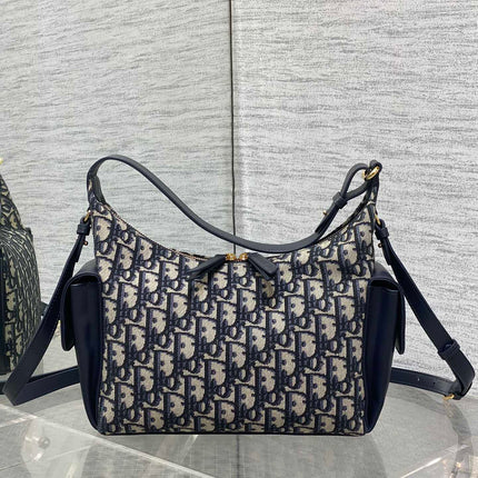 DIOR 25S MEDIUM D-DREAM BAG 24 IN BLUE DIOR OBLIQUE JACQUARD AND SMOOTH CALFSKIN