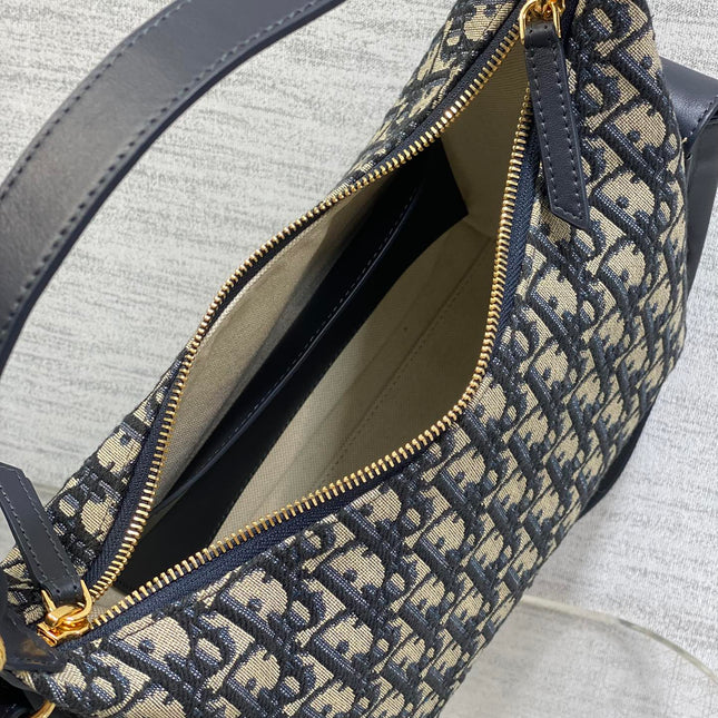 DIOR 25S MEDIUM D-DREAM BAG 24 IN BLUE DIOR OBLIQUE JACQUARD AND SMOOTH CALFSKIN