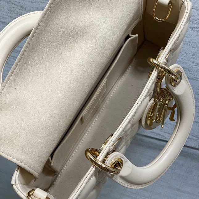 DIOR 25S SMALL LADY D-JOY 22 IN BEIGE LAMBSKIN GOLD HARDWARE