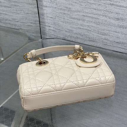 DIOR 25S MICRO LADY D-JOY 16 IN BEIGE LAMBSKIN GOLD HARDWARE