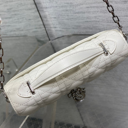 DIOR 25S DIOR TALK PHONE POUCH 21 IN WHITE CANNAGE LAMBSKIN SILVER HARDWARE