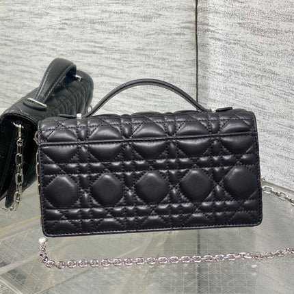 DIOR 25S DIOR TALK PHONE POUCH 21 IN BLACK CANNAGE LAMBSKIN SILVER HARDWARE