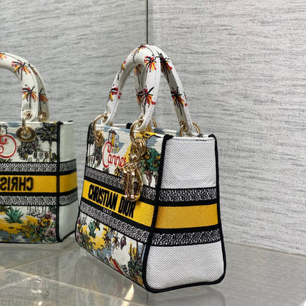 DIOR 25S SMALL LADY D-LITE BAG 24 IN YELLOW CANVAS DIOR CANNES