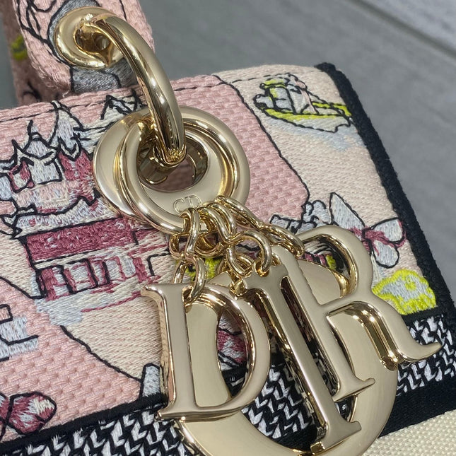 DIOR 25S SMALL LADY D-LITE BAG 24 IN PINK CANVAS DIOR BUTTERFLY
