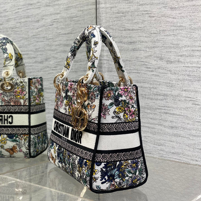 DIOR 25S SMALL LADY D-LITE BAG 24 IN MULTICOLOR DIOR FLOWERS CALENDAR ALLOVER EMBROIDERY
