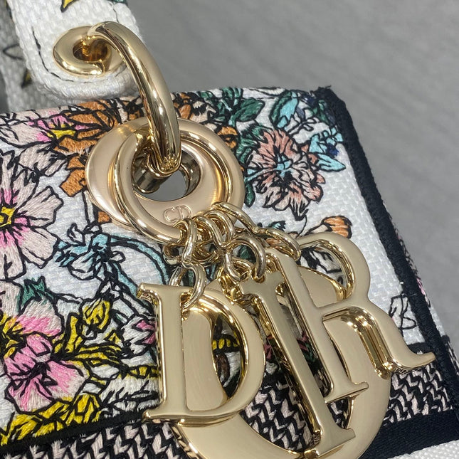 DIOR 25S SMALL LADY D-LITE BAG 24 IN MULTICOLOR DIOR FLOWERS CALENDAR ALLOVER EMBROIDERY