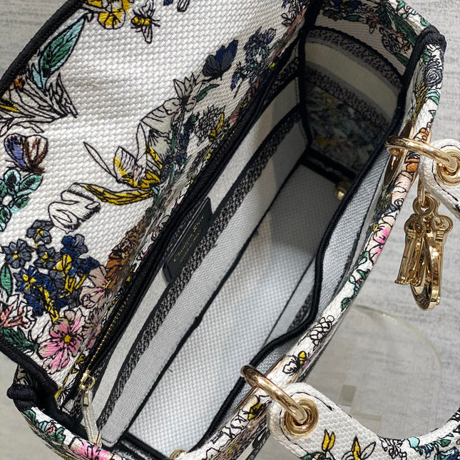 DIOR 25S SMALL LADY D-LITE BAG 24 IN MULTICOLOR DIOR FLOWERS CALENDAR ALLOVER EMBROIDERY