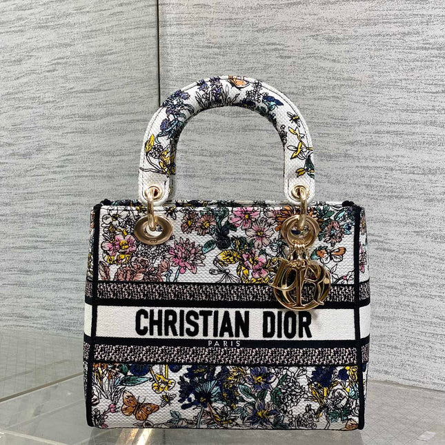 DIOR 25S SMALL LADY D-LITE BAG 24 IN MULTICOLOR DIOR FLOWERS CALENDAR ALLOVER EMBROIDERY