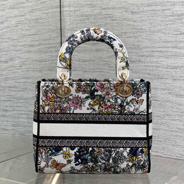DIOR 25S SMALL LADY D-LITE BAG 24 IN MULTICOLOR DIOR FLOWERS CALENDAR ALLOVER EMBROIDERY