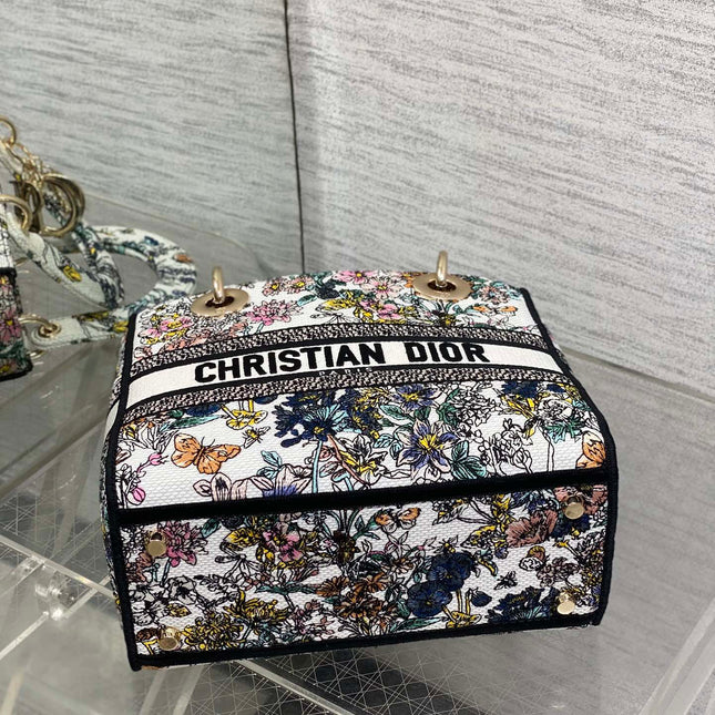 DIOR 25S SMALL LADY D-LITE BAG 24 IN MULTICOLOR DIOR FLOWERS CALENDAR ALLOVER EMBROIDERY