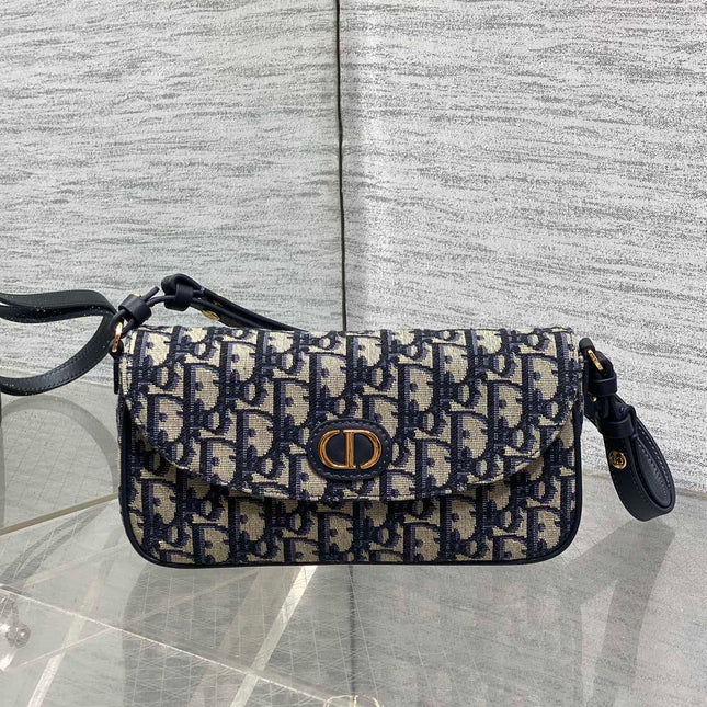 DIOR 25S 30 MONTAIGNE AVENUE BAG 23 IN BLUE CANVAS DIOR OBLIQUE JACQUARD