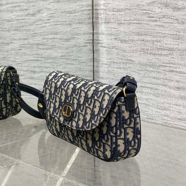 DIOR 25S 30 MONTAIGNE AVENUE BAG 23 IN BLUE CANVAS DIOR OBLIQUE JACQUARD