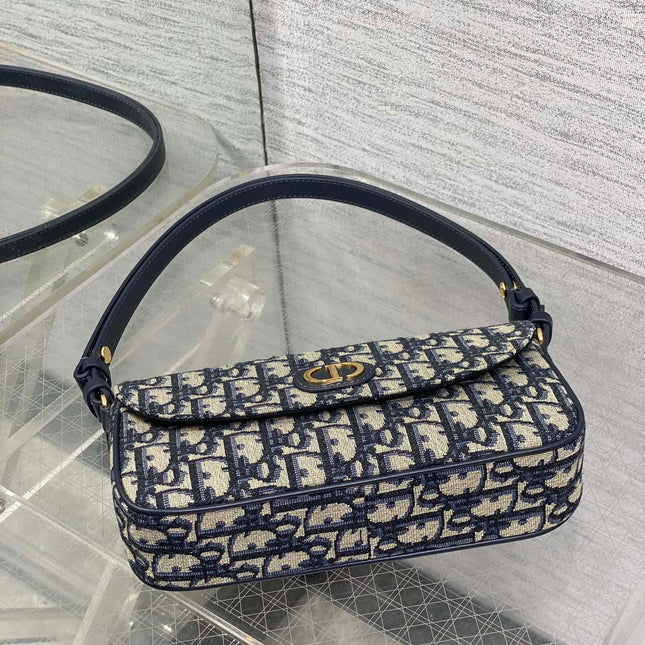 DIOR 25S 30 MONTAIGNE AVENUE BAG 23 IN BLUE CANVAS DIOR OBLIQUE JACQUARD