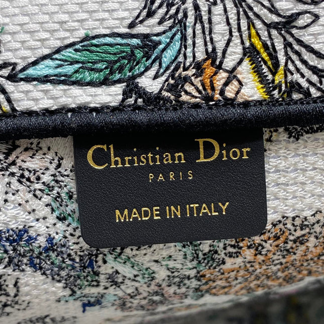 DIOR 25S LUCKY LARGE DIOR BOOK TOTE 42 IN MULTICOLOR DIOR FLOWERS CALENDAR ALLOVER EMBROIDERY
