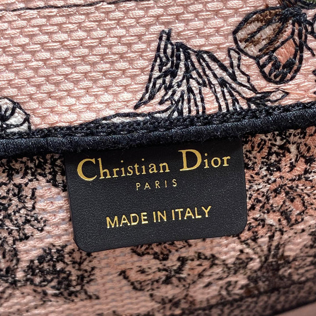 DIOR 25S LUCKY MEDIUM DIOR BOOK TOTE 36 IN PINK MULTICOLOR DIOR FLOWERS CALENDAR ALLOVER EMBROIDERY