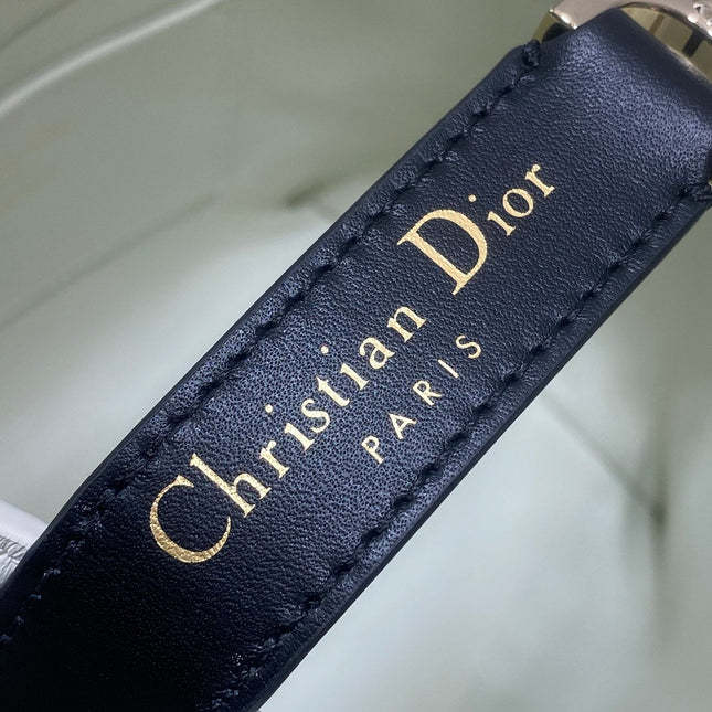 DIOR 25S TOUJOURS VERTICAL NANO TOTE BAG 18 IN IVORY BLACK MACROCANNAGE CALFSKIN