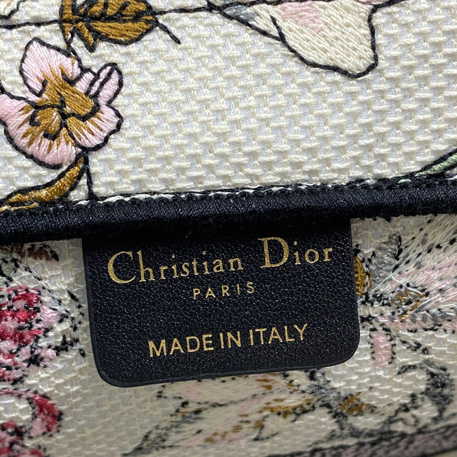 DIOR 25S MEDIUM BOOK TOTE 36 IN BEIGE CANVAS MILLEFIORI EMBROIDERY