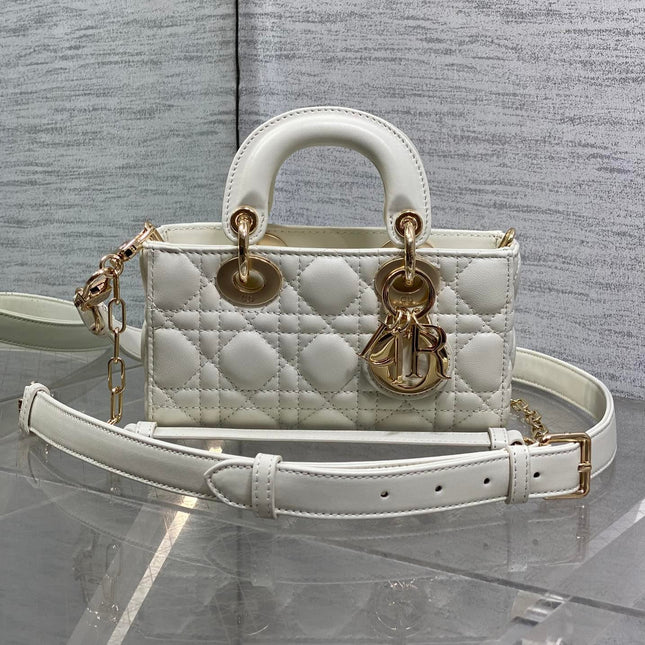DIOR 25S MICRO LADY D-JOY 19 IN IVORY CALFSKIN GOLD HARDWARE