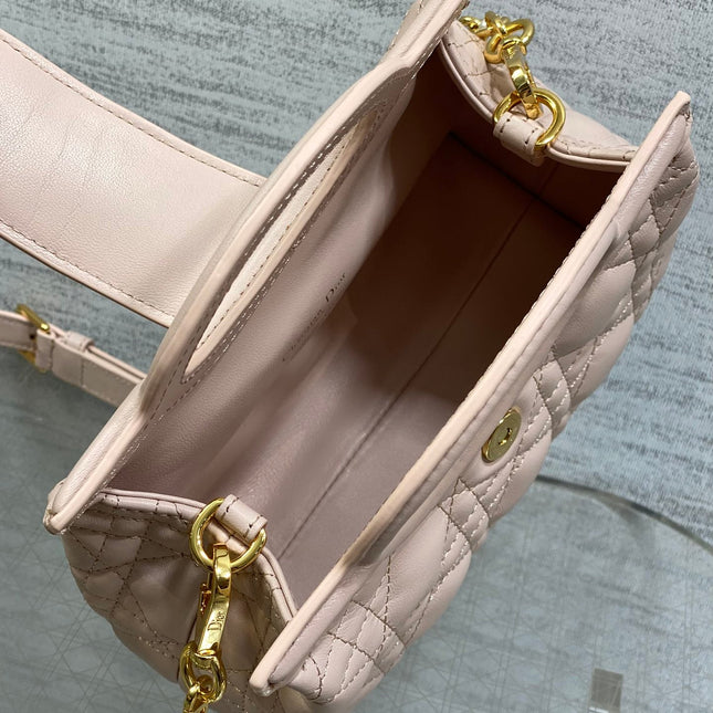 DIOR 25S JOLIE TOP HANDLE MINI BAG 18 IN BABY PINK CALFSKIN GOLD HARDWRE