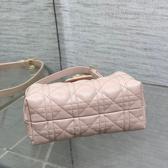 DIOR 25S JOLIE TOP HANDLE MINI BAG 18 IN BABY PINK CALFSKIN GOLD HARDWRE