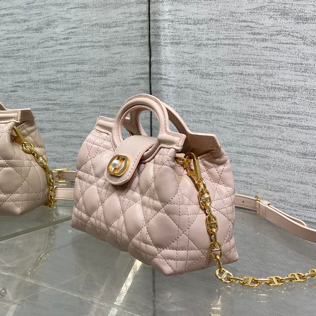 DIOR 25S JOLIE TOP HANDLE MINI BAG 18 IN BABY PINK CALFSKIN GOLD HARDWRE