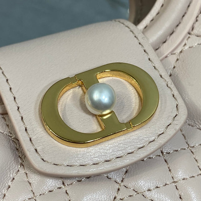 DIOR 25S JOLIE TOP HANDLE MINI BAG 18 IN BABY PINK CALFSKIN GOLD HARDWRE
