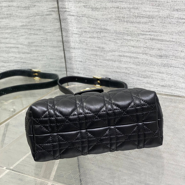 DIOR 25S JOLIE TOP HANDLE MINI BAG 18 IN BLACK CALFSKIN GOLD HARDWRE