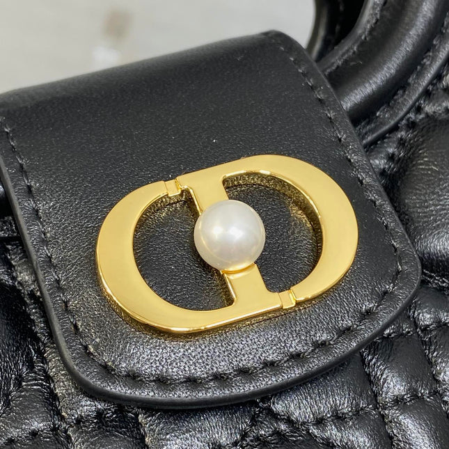 DIOR 25S JOLIE TOP HANDLE MINI BAG 18 IN BLACK CALFSKIN GOLD HARDWRE