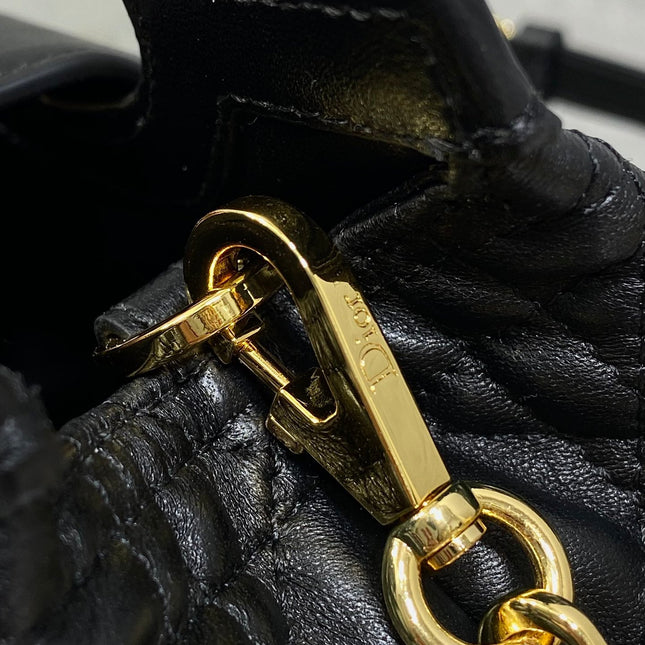 DIOR 25S JOLIE TOP HANDLE MINI BAG 18 IN BLACK CALFSKIN GOLD HARDWRE