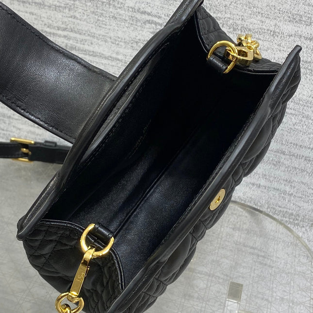 DIOR 25S JOLIE TOP HANDLE MINI BAG 18 IN BLACK CALFSKIN GOLD HARDWRE