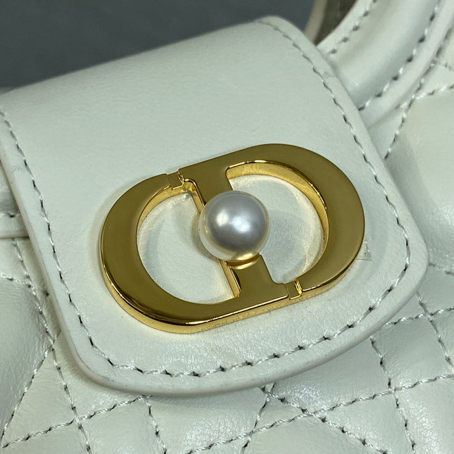 DIOR 25S JOLIE TOP HANDLE MINI BAG 18 IN WHITE CALFSKIN GOLD HARDWRE