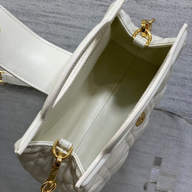 DIOR 25S JOLIE TOP HANDLE MINI BAG 18 IN WHITE CALFSKIN GOLD HARDWRE