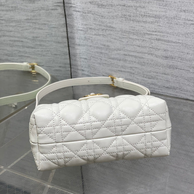 DIOR 25S JOLIE TOP HANDLE MINI BAG 18 IN WHITE CALFSKIN GOLD HARDWRE