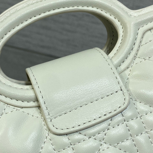 DIOR 25S JOLIE TOP HANDLE MINI BAG 18 IN WHITE CALFSKIN GOLD HARDWRE