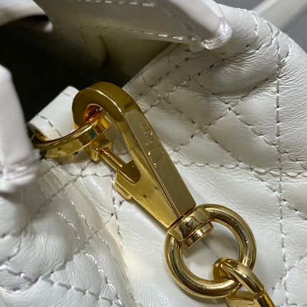 DIOR 25S JOLIE TOP HANDLE MINI BAG 18 IN WHITE CALFSKIN GOLD HARDWARE