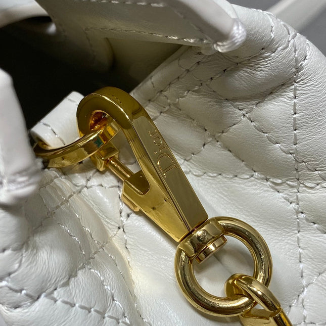DIOR 25S JOLIE TOP HANDLE MINI BAG 18 IN WHITE CALFSKIN GOLD HARDWARE