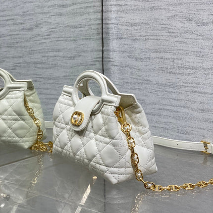 DIOR 25S JOLIE TOP HANDLE MINI BAG 18 IN WHITE CALFSKIN GOLD HARDWARE