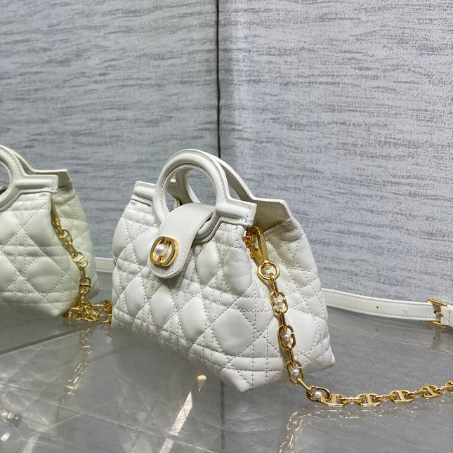 DIOR 25S JOLIE TOP HANDLE MINI BAG 18 IN WHITE CALFSKIN GOLD HARDWRE