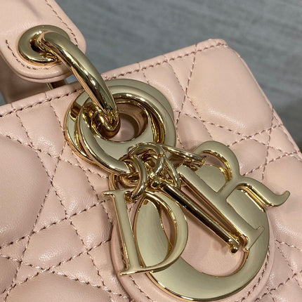DIOR 25S MICRO LADY D-JOY 19 IN BABY PINK CALFSKIN GOLD HARDWARE