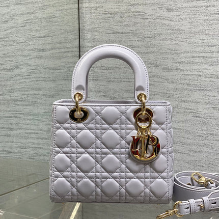 DIOR 25S LADY DIOR BAG 20 IN LILAC CANNAGE CALFSKIN GOLD HARDWARE