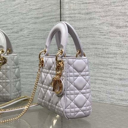 DIOR 25S MINI LADY DIOR BAG 17 IN LILAC CANNAGE CALFSKIN GOLD HARDWARE