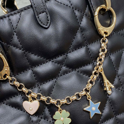 DIOR 25S TOUJOURS VERTICAL TOTE BAG 18 IN BLACK CALFSKIN WITH CHARM BRACELET STRAP
