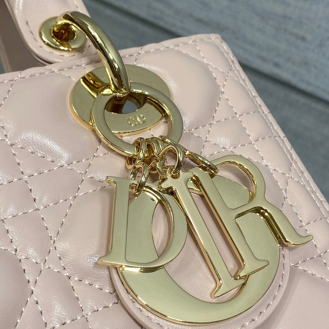 DIOR 25S MEDIUM LADY BAG 24 IN PINK CALFSKIN GOLD HARDWARE