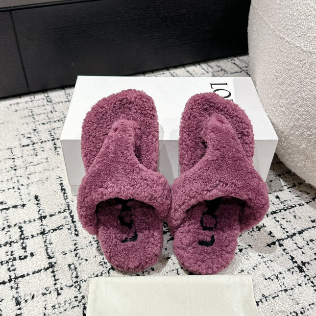 LW SHEARLING THONG SLIPPER IN GRAPE