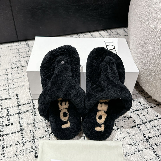 LW SHEARLING THONG SLIPPER IN BLACK