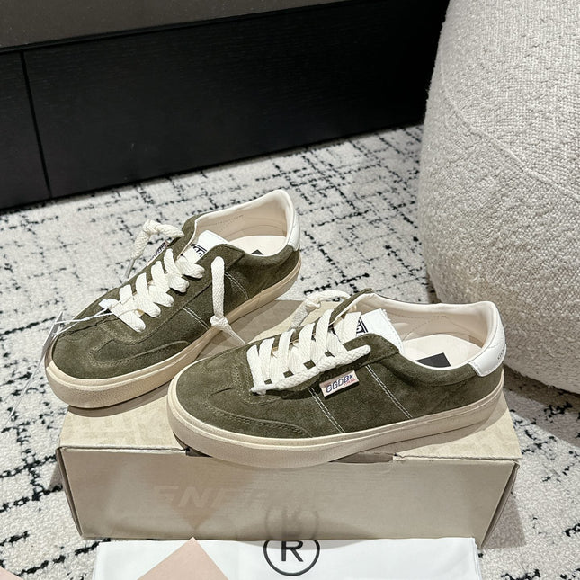 SOUL STAR SNEAKERS IN KELP GREEN SUEDE WHITE HEEL TAB