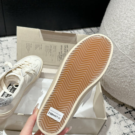 SOUL STAR SNEAKERS IN WHITE CALFSKIN SILVER GLITTER HEEL TAB