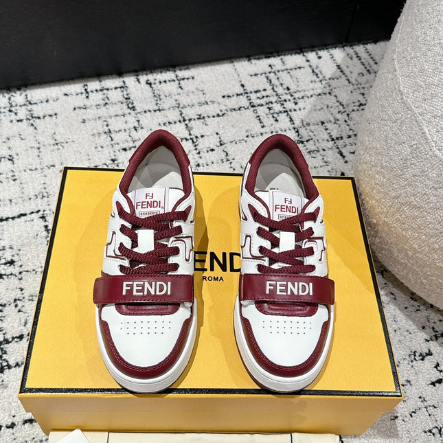FENDI MATCH LOW-TOPS IN BURGUNDY RED MIX WHITE CALFSKIN