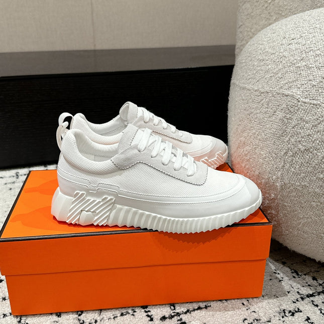 BOUNCING SNEAKER IN WHITE CALFSKIN AND FABRIC